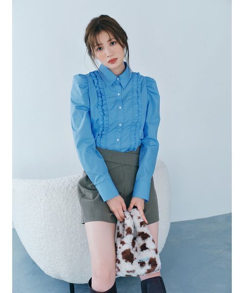 FURFUR(ファーファー)の「コンパクトパフスリーブシャツ(シャツ/ブラウス・レディース・ブルー/ピンク/ホワイト・F)」の4枚目の写真