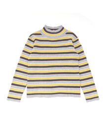 マルチボーダーリブハイネックニット