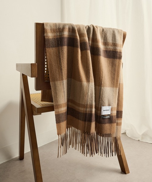 カルティエ カシミアストール ロゴプリント ベージュ フリンジ付き