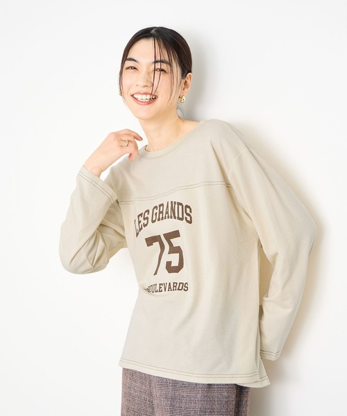Mac-House(マックハウス)の「Idnes 2wayフットボールロゴT(Tシャツ/カットソー・レディース・ボルドー/グレー/アイボリー・FREE)」の21枚目の写真