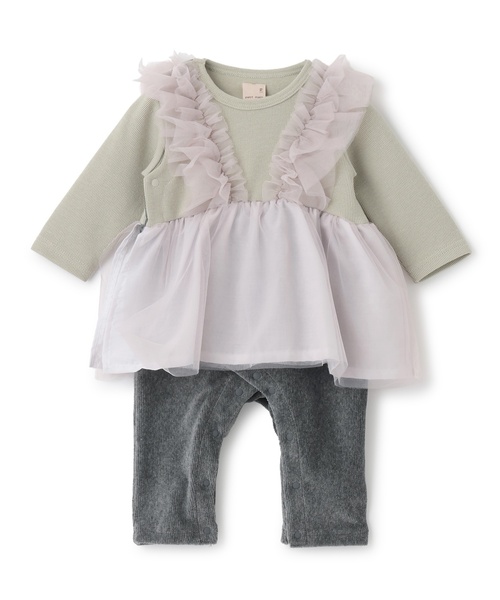 petit main（プティマイン）の「チュールフリルカバーオール（ロンパース・キッズ・ライトピンク/ライトグレー・80ｃｍ/70cm）」の2枚目の写真