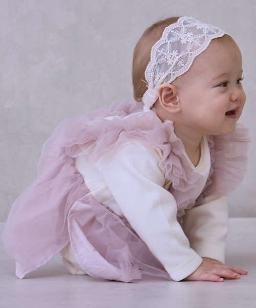 petit main（プティマイン）の「チュールフリルカバーオール（ロンパース・キッズ・ライトピンク/ライトグレー・80ｃｍ/70cm）」の3枚目の写真