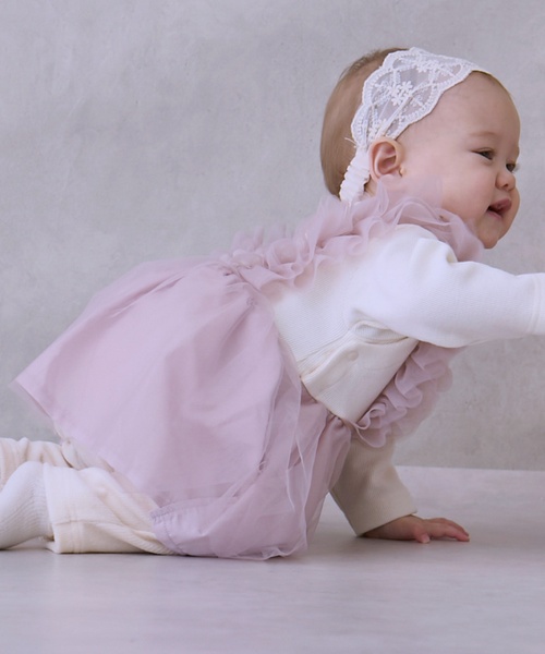 petit main（プティマイン）の「チュールフリルカバーオール（ロンパース・キッズ・ライトピンク/ライトグレー・80ｃｍ/70cm）」の4枚目の写真