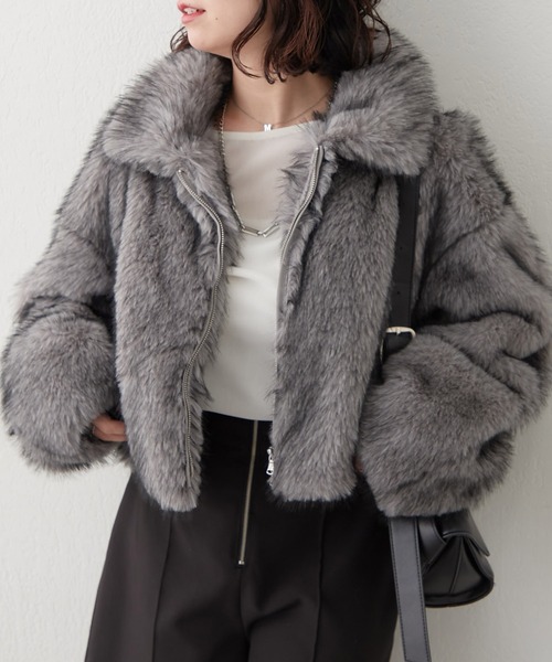 ⭐︎フルフィー　グレー/ふぉわどーる⭐︎ ミックスファー2WAYブルゾン（ブルゾン）｜Remind me and forever