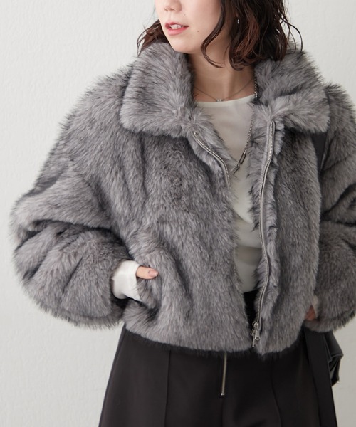 meeee訳あり nalm. mix far jacket グレー 完売品 セール】ミックスファー2WAYブルゾン（ブルゾン）｜Remind me and