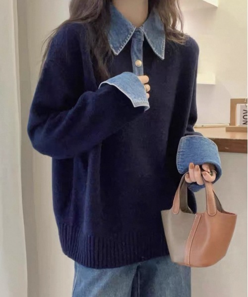 SEN TOKYO（セントーキョー）の「デニムドッキングニット（ニット/セーター・レディース・ボルドー/ホワイト/ネイビー/グレー/ブラック・FREE）」の9枚目の写真