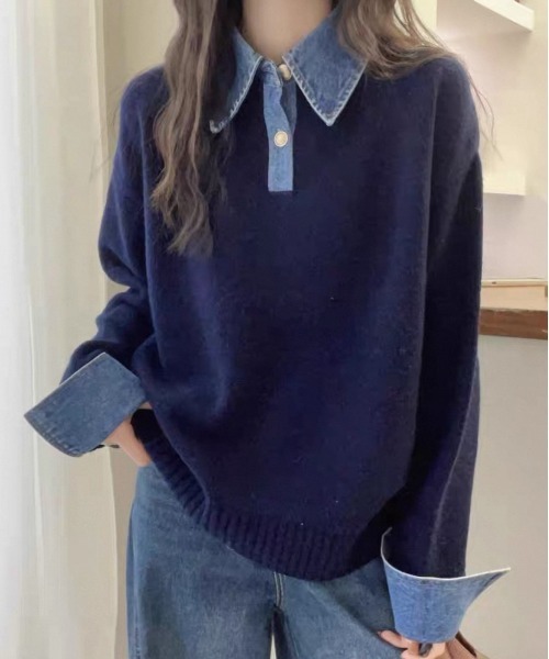 SEN TOKYO（セントーキョー）の「デニムドッキングニット（ニット/セーター・レディース・ボルドー/ホワイト/ネイビー/グレー/ブラック・FREE）」の10枚目の写真