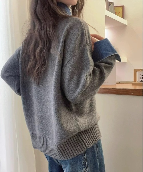 SEN TOKYO（セントーキョー）の「デニムドッキングニット（ニット/セーター・レディース・ボルドー/ホワイト/ネイビー/グレー/ブラック・FREE）」の12枚目の写真