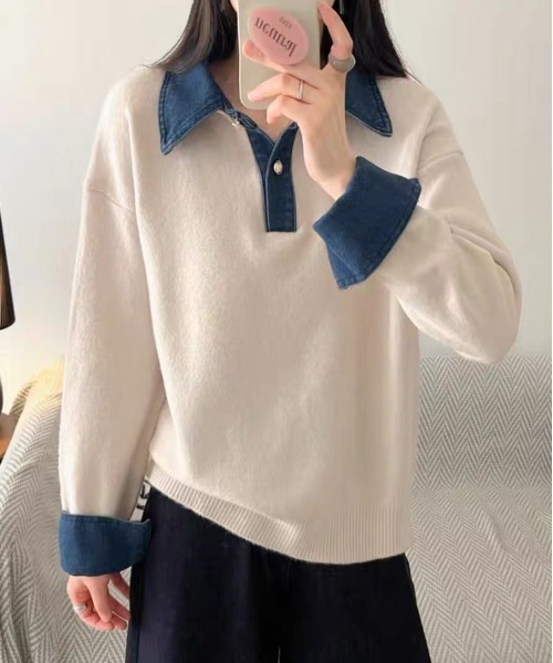 SEN TOKYO（セントーキョー）の「デニムドッキングニット（ニット/セーター・レディース・ボルドー/ホワイト/ネイビー/グレー/ブラック・FREE）」の14枚目の写真