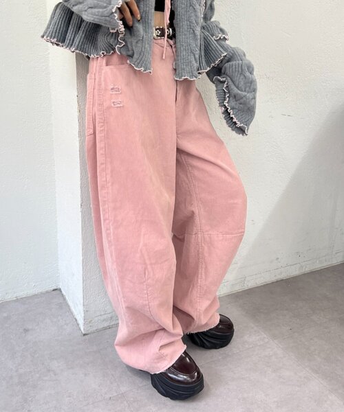 【美品】ダブルスタンダードクロージング　コーデュロイワイドパンツ　ピンク 38 w closet（ダブルクローゼット）の「コーデュロイダメージパンツ