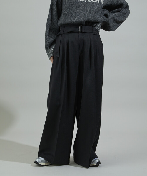 ebure エブール 23SS 黒タグ　ベルト付　タックワイドパンツ セール】ベルト付き タックワイドパンツ（スラックス）｜FREAK'S STORE