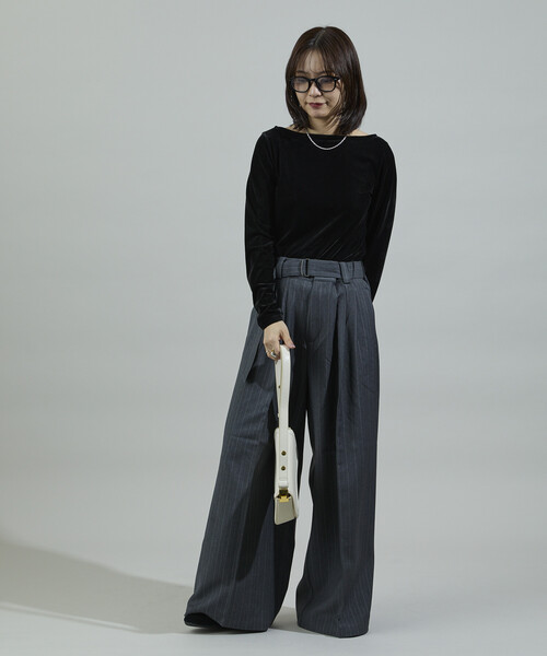 FREAK'S STORE(フリークスストア)の「ベルト付き タックワイドパンツ(スラックス・レディース・ブラック/オリーブ/チャコールグレー・フリ-)」の20枚目の写真