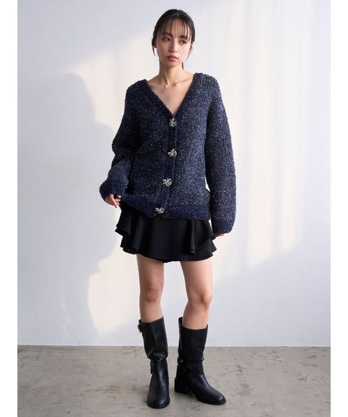 SNIDEL（スナイデル）の「ビジューリボンミドルカーディガン