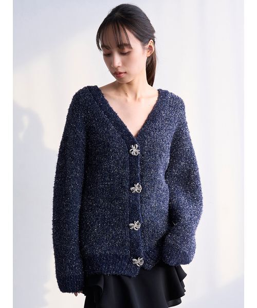 SNIDEL スナイデル　ビジューリボンミドルカーディガン ビジューリボンミドルカーディガン（カーディガン/ボレロ）｜SNIDEL