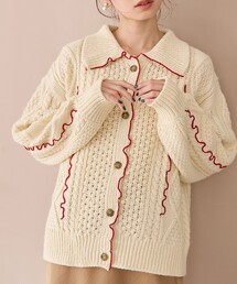 coen | 配色メローケーブル編み 襟付きニットカーディガン(カーディガン/ボレロ)