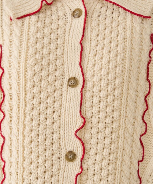 coen（コーエン）の「配色メローケーブル編み 襟付きニットカーディガン（カーディガン/ボレロ・レディース・レッド/ライトグレー/オフホワイト・L/M）」の11枚目の写真