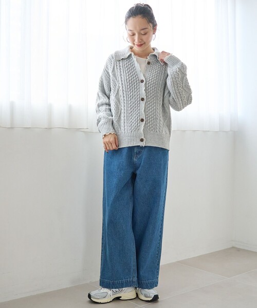 coen（コーエン）の「配色メローケーブル編み 襟付きニットカーディガン（カーディガン/ボレロ・レディース・レッド/ライトグレー/オフホワイト・L/M）」の16枚目の写真