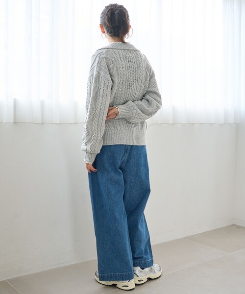 coen（コーエン）の「配色メローケーブル編み 襟付きニットカーディガン（カーディガン/ボレロ・レディース・レッド/ライトグレー/オフホワイト・L/M）」の18枚目の写真