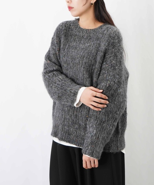 LUCA/LADY LUCK LUCA（ルカ/レディラックルカ）の「LC/LLL MIXヤーン畦編みゆるプルオーバー（ニット/セーター・レディース・グレー/チャコールグレー/カーキ・FREE）」の9枚目の写真