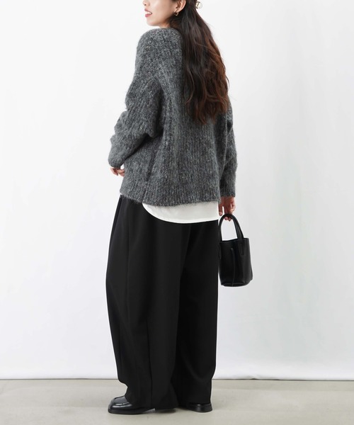 LUCA/LADY LUCK LUCA（ルカ/レディラックルカ）の「LC/LLL MIXヤーン畦編みゆるプルオーバー（ニット/セーター・レディース・グレー/チャコールグレー/カーキ・FREE）」の7枚目の写真