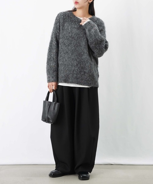 LUCA/LADY LUCK LUCA（ルカ/レディラックルカ）の「LC/LLL MIXヤーン畦編みゆるプルオーバー（ニット/セーター・レディース・グレー/チャコールグレー/カーキ・FREE）」の6枚目の写真