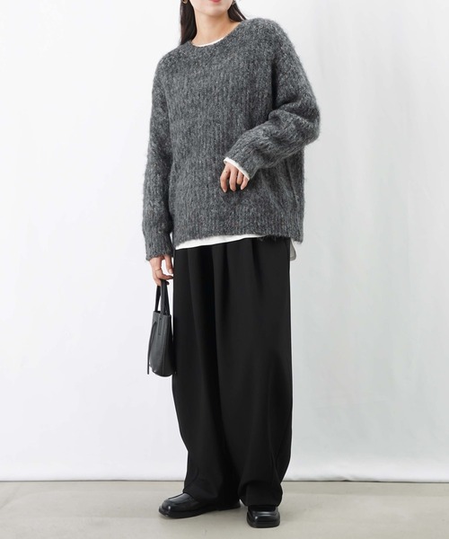 LUCA/LADY LUCK LUCA（ルカ/レディラックルカ）の「LC/LLL MIXヤーン畦編みゆるプルオーバー（ニット/セーター・レディース・グレー/チャコールグレー/カーキ・FREE）」の8枚目の写真