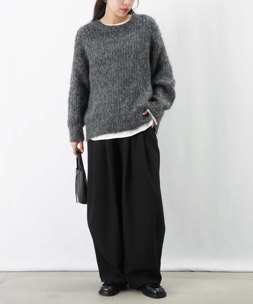 LUCA/LADY LUCK LUCA（ルカ/レディラックルカ）の「LC/LLL MIXヤーン畦編みゆるプルオーバー（ニット/セーター・レディース・グレー/チャコールグレー/カーキ・FREE）」の4枚目の写真