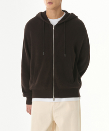 リブニットフードパーカー [ブラウン]