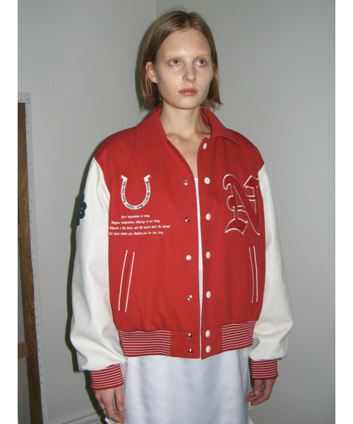 LUCKY STAMP VARSITY JACKET (RED)（スタジャン）｜SINOON（シヌーン