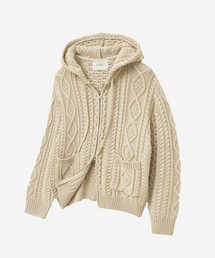 VTWO（ブイツー）の「デイリーケーブル2ウェイフードジップアップニット_ベージュ（パーカー）」