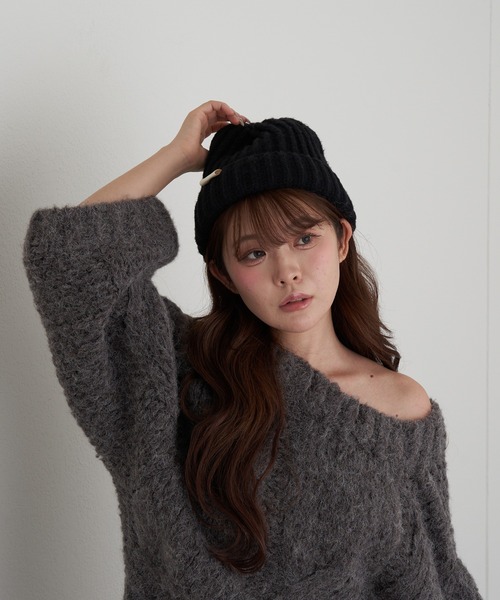 RAY CASSIN（レイカズン）の「リブニット帽（ニットキャップ/ビーニー・レディース・グレー/ブラック/ベージュ・FREE）」の6枚目の写真