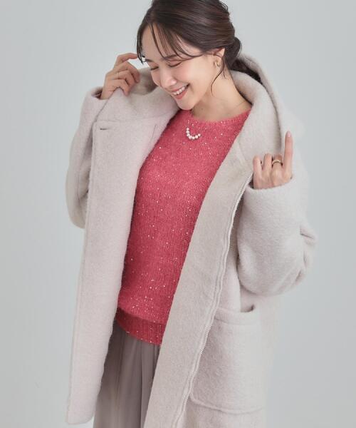 SHOO・LA・RUE（シューラルー）の「【あったか】ボリュームフードが小顔効果 スライバーフーディーコート（その他アウター・レディース・チャコールグレー/アイボリー・01/02/03/04）」の3枚目の写真