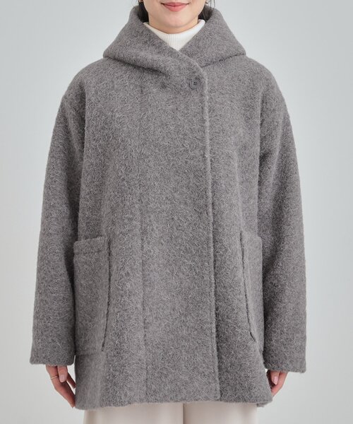 SHOO・LA・RUE（シューラルー）の「【あったか】ボリュームフードが小顔効果 スライバーフーディーコート（その他アウター・レディース・チャコールグレー/アイボリー・01/02/03/04）」の12枚目の写真