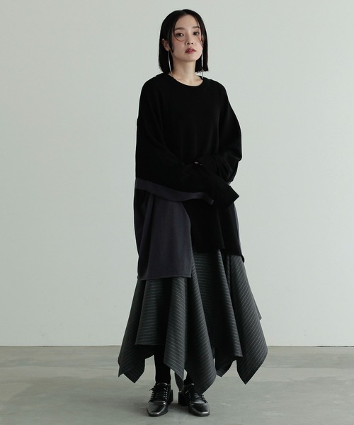 n'OrLABEL(ノアールレーベル)の「『アシンメトリックパッチフレアスカート』(スカート・レディース・ブラック/グレー・FREE)」の5枚目の写真