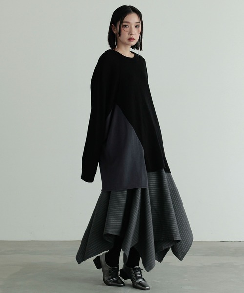 n'OrLABEL(ノアールレーベル)の「『アシンメトリックパッチフレアスカート』(スカート・レディース・ブラック/グレー・FREE)」の7枚目の写真
