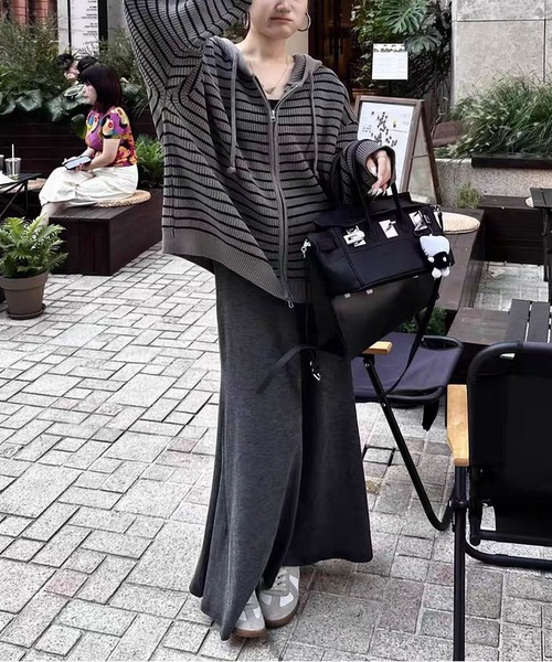 MAISON DE THERESE(メゾン ド テレーズ)の「ルーズフィット ストライプ パーカーカーディガン(カーディガン/ボレロ・レディース・アイボリー/グレー・FREE)」の11枚目の写真