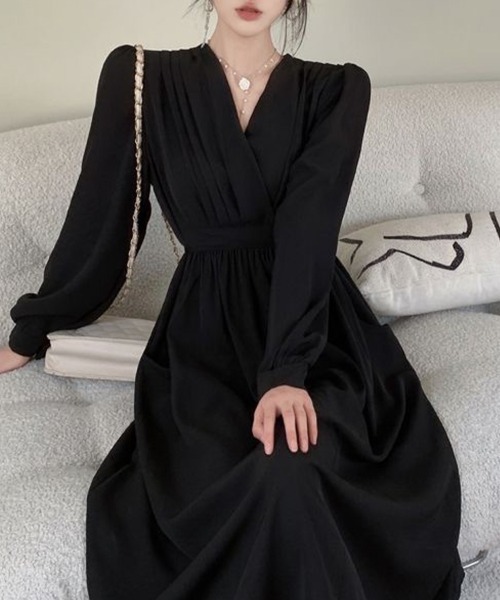 SallyLunn(サリーラン)の「ウエスト切り替えカシュクールワンピ(ワンピース・レディース・ブラック/カーキ・LARGE/MEDIUM)」の2枚目の写真