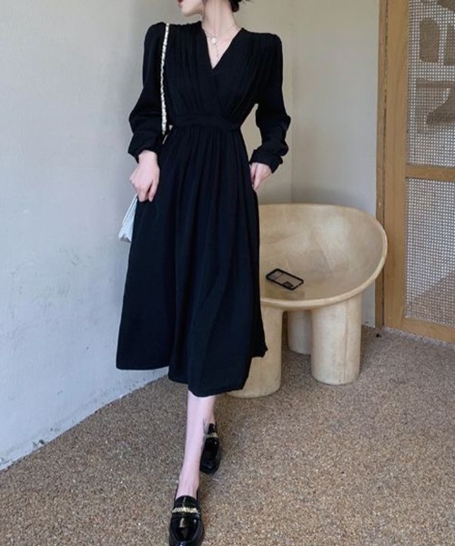 SallyLunn(サリーラン)の「ウエスト切り替えカシュクールワンピ(ワンピース・レディース・ブラック/カーキ・LARGE/MEDIUM)」の9枚目の写真