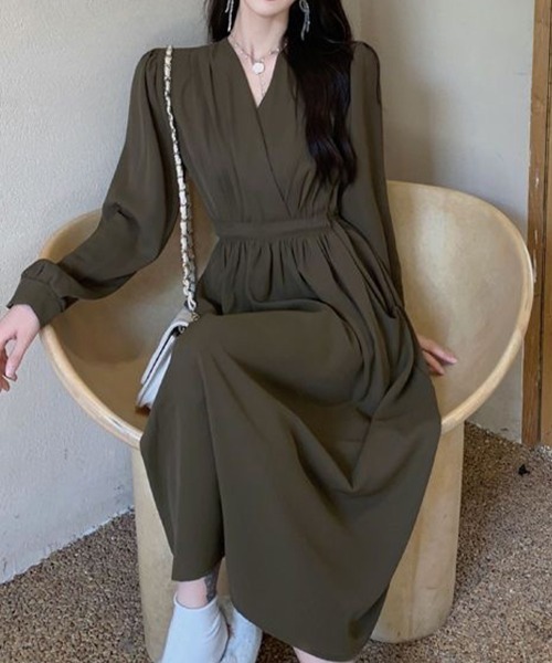 SallyLunn(サリーラン)の「ウエスト切り替えカシュクールワンピ(ワンピース・レディース・ブラック/カーキ・LARGE/MEDIUM)」の10枚目の写真
