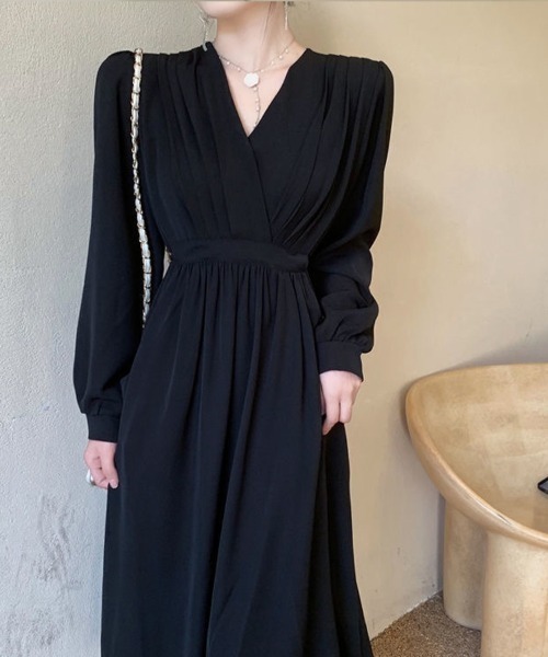 SallyLunn(サリーラン)の「ウエスト切り替えカシュクールワンピ(ワンピース・レディース・ブラック/カーキ・LARGE/MEDIUM)」の5枚目の写真