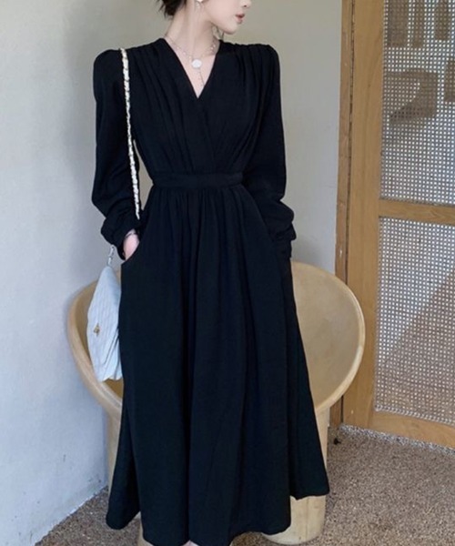 SallyLunn(サリーラン)の「ウエスト切り替えカシュクールワンピ(ワンピース・レディース・ブラック/カーキ・LARGE/MEDIUM)」の6枚目の写真