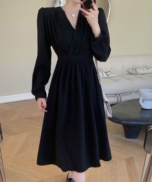 SallyLunn(サリーラン)の「ウエスト切り替えカシュクールワンピ(ワンピース・レディース・ブラック/カーキ・LARGE/MEDIUM)」の7枚目の写真
