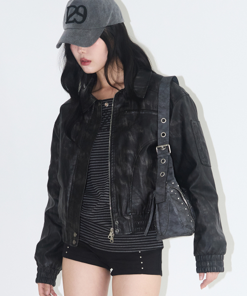 ILLIGO（イリゴ）の「ウォッシュドレザーボンバージャケットブラック（ライダースジャケット・レディース・その他・SMALL/MEDIUM）」の2枚目の写真