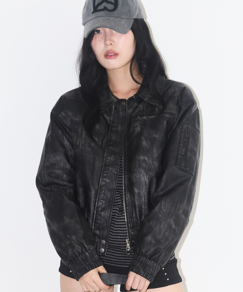 ILLIGO（イリゴ）の「ウォッシュドレザーボンバージャケットブラック（ライダースジャケット・レディース・その他・SMALL/MEDIUM）」の3枚目の写真