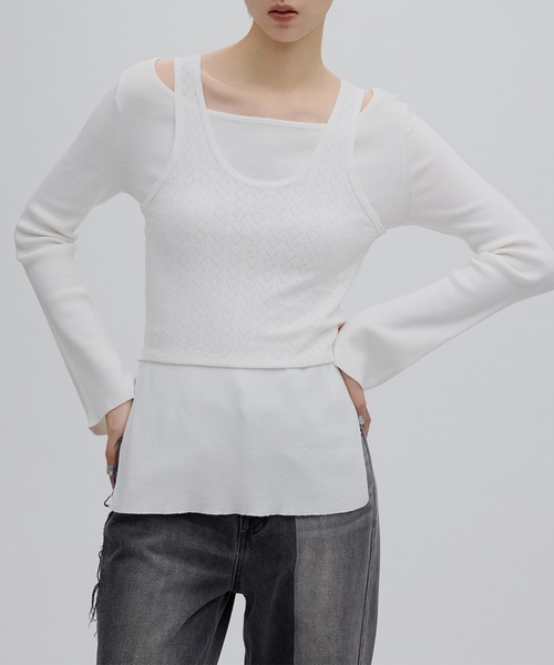 Ameri（アメリ）の「HEART TANK KNIT SET TOP（Tシャツ/カットソー・レディース・ホワイト/オレンジ/グレー・FREE）」の2枚目の写真