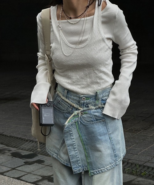 Ameri（アメリ）の「HEART TANK KNIT SET TOP（Tシャツ/カットソー・レディース・ホワイト/オレンジ/グレー・FREE）」の5枚目の写真