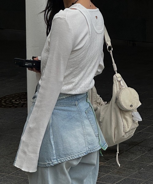 Ameri（アメリ）の「HEART TANK KNIT SET TOP（Tシャツ/カットソー・レディース・ホワイト/オレンジ/グレー・FREE）」の6枚目の写真