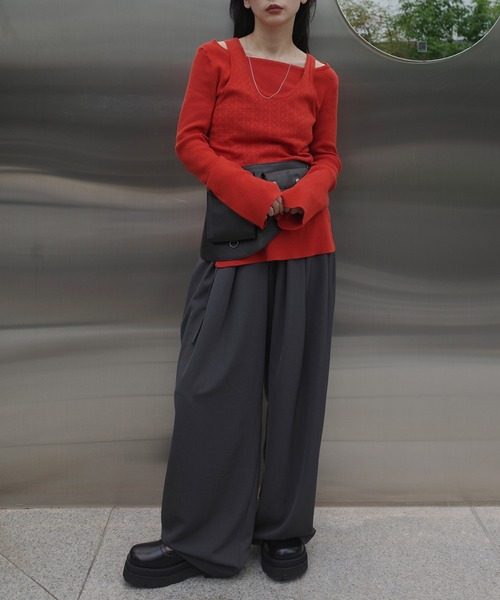 Ameri（アメリ）の「HEART TANK KNIT SET TOP（Tシャツ/カットソー・レディース・ホワイト/オレンジ/グレー・FREE）」の7枚目の写真