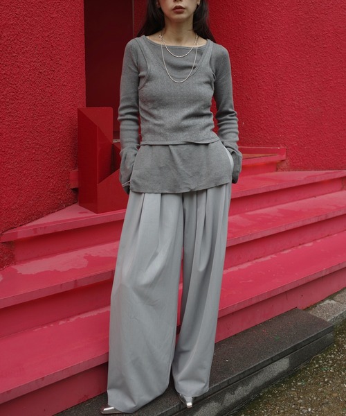 Ameri（アメリ）の「HEART TANK KNIT SET TOP（Tシャツ/カットソー・レディース・ホワイト/オレンジ/グレー・FREE）」の12枚目の写真