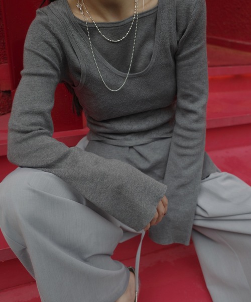 Ameri（アメリ）の「HEART TANK KNIT SET TOP（Tシャツ/カットソー・レディース・ホワイト/オレンジ/グレー・FREE）」の14枚目の写真